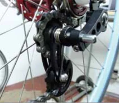 Two-pulley chain tensioner installation showing compact mounting arrangement